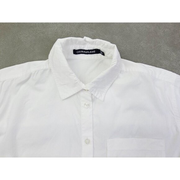 Calvin Klein Jeans Size Small Womens Oversized Baggy Loose White Logo Tag Shirt - Picture 15 of 15